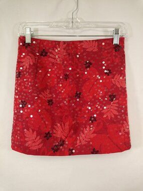 Vintage Y2K-era Express Stretch Red Floral Sequin Women's Mini Skirt Sz. 1/2